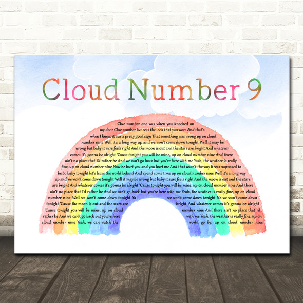Bryan Adams Cloud Number 9 Watercolour Rainbow & Clouds Song Lyric Wall Art Canvas Framed Print