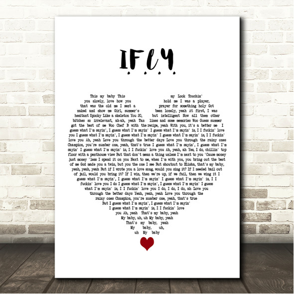 Bazzi I.F.L.Y. White Heart Song Lyric Wall Art Canvas Framed Print