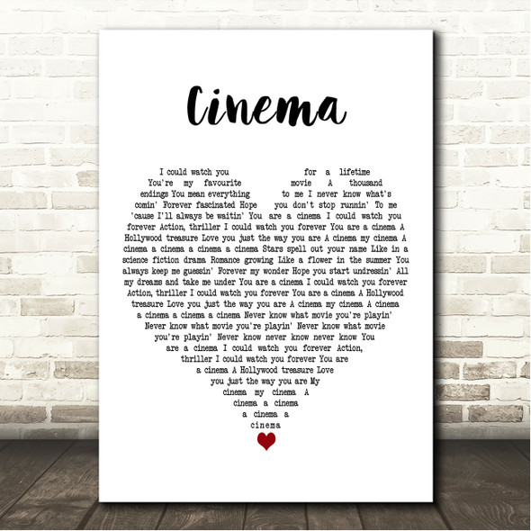Benny Benassi Cinema White Heart Song Lyric Wall Art Canvas Framed Print