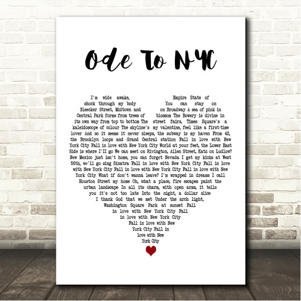 Blossoms Ode To NYC White Heart Song Lyric Wall Art Canvas Framed Print