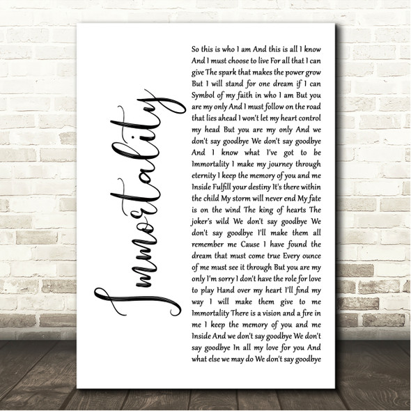 Bee Gees Immortality White Script Song Lyric Wall Art Canvas Framed Print