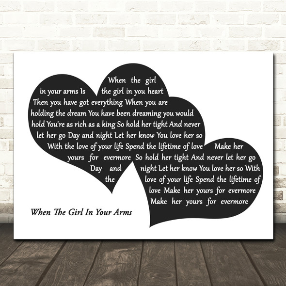 Cliff Richard When The Girl In Your Arms Landscape Black & White Two Hearts Song Lyric Wall Art Canvas Framed Print