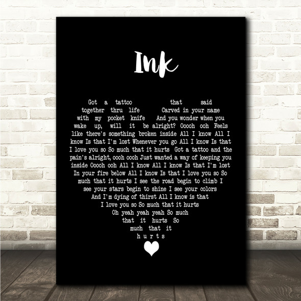 Coldplay Ink Black Heart Song Lyric Wall Art Canvas Framed Print