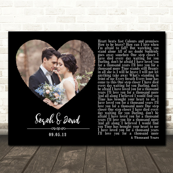 Christina Perri A Thousand Years Black Landscape Script Heart Wedding Photo Song Lyric Wall Art Canvas Framed Print