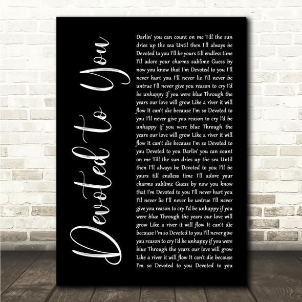 Carly Simon ft. James Taylor Devoted to You Black Script Song Lyric Wall Art Canvas Framed Print