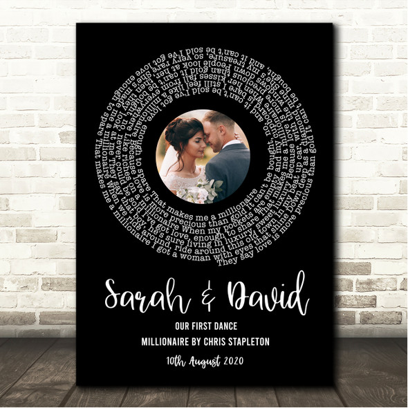 Chris Stapleton Millionaire Black Vinyl Record Wedding First Dance Photo Song Lyric Wall Art Canvas Framed Print