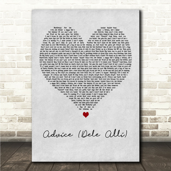 Cadet x Deno Driz Advice (Dele Alli) Grey Heart Song Lyric Wall Art Canvas Framed Print