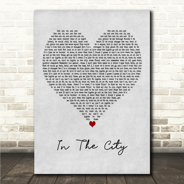 Chris Brown In The City Grey Heart Song Lyric Wall Art Canvas Framed Print