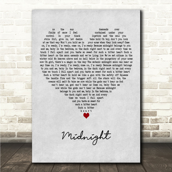 Creeper Midnight Grey Heart Song Lyric Wall Art Canvas Framed Print