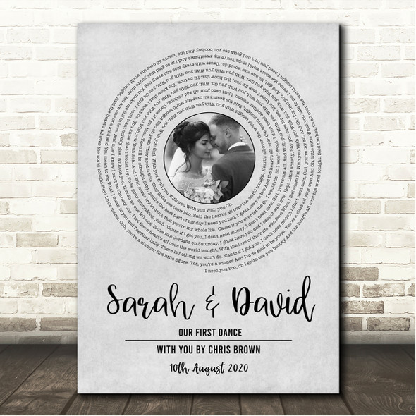 Chris Brown With You Grey Vinyl Record Wedding First Dance Photo Song Lyric Wall Art Canvas Framed Print