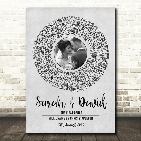 Chris Stapleton Millionaire Grey Vinyl Record Wedding First Dance Photo Song Lyric Wall Art Canvas Framed Print