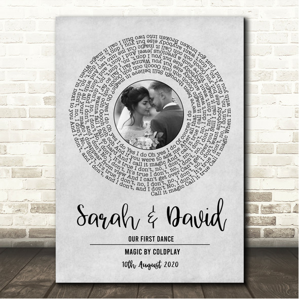Coldplay Magic Grey Vinyl Record Wedding First Dance Photo Song Lyric Wall Art Canvas Framed Print