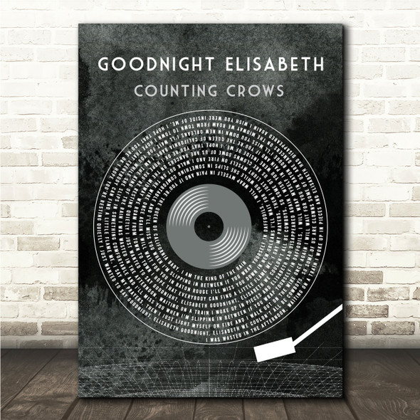 Counting Crows Goodnight Elisabeth Grunge Grey Vinyl Record Song Lyric Wall Art Canvas Framed Print