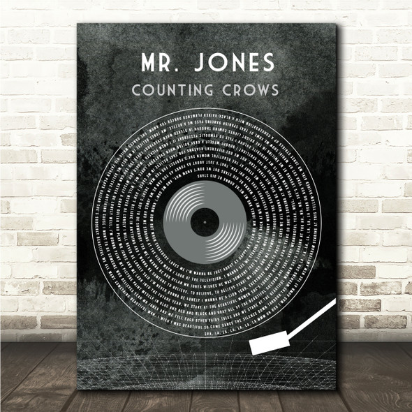 Counting Crows Mr. Jones Grunge Grey Vinyl Record Song Lyric Wall Art Canvas Framed Print