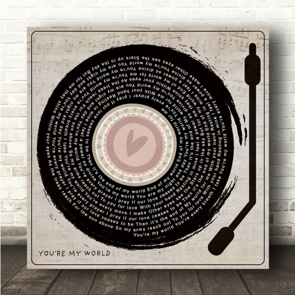 Cilla Black You're My World Heart Vinyl Record & Needle Square Song Lyric Wall Art Canvas Framed Print