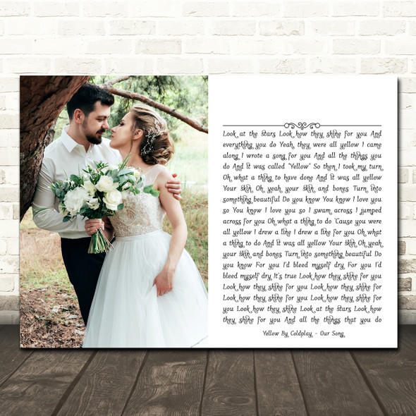 Coldplay Yellow Landscape Rectangle Full Side Wedding Photo White Song Lyric Wall Art Canvas Framed Print
