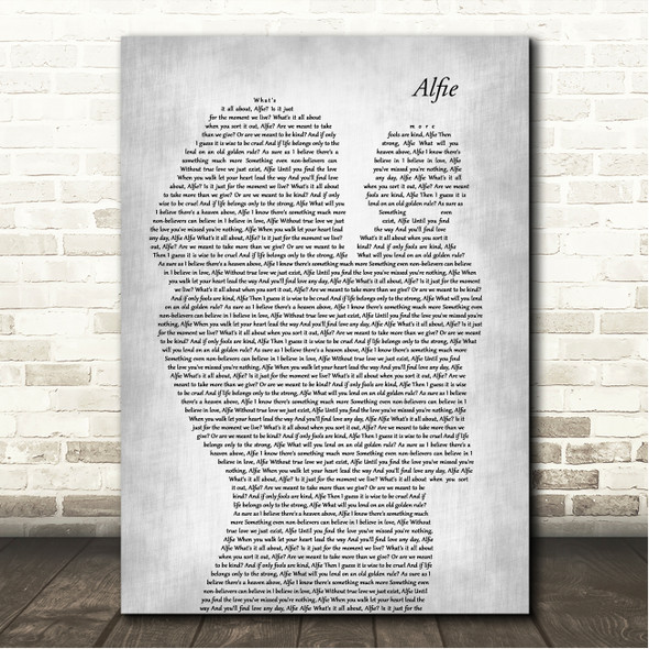 Cilla Black Alfie Mother & Baby Grey Song Lyric Wall Art Canvas Framed Print