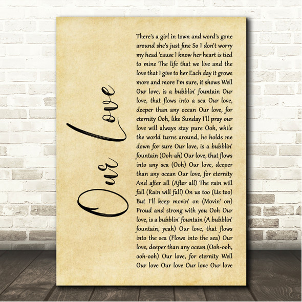 Curtis Harding ft. Jazmine Sullivan Our Love Rustic Script Song Lyric Wall Art Canvas Framed Print