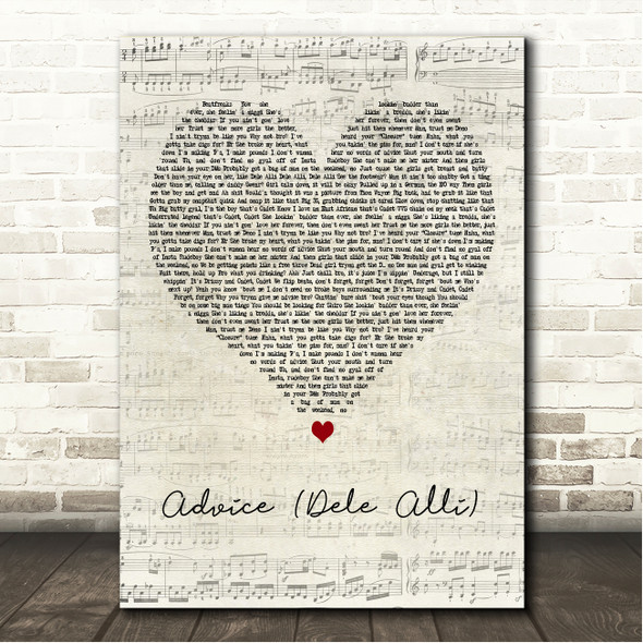Cadet x Deno Driz Advice (Dele Alli) Script Heart Song Lyric Wall Art Canvas Framed Print