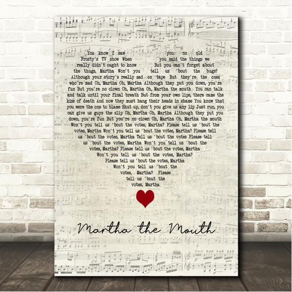 Captain Sensible Martha the Mouth Script Heart Song Lyric Wall Art Canvas Framed Print