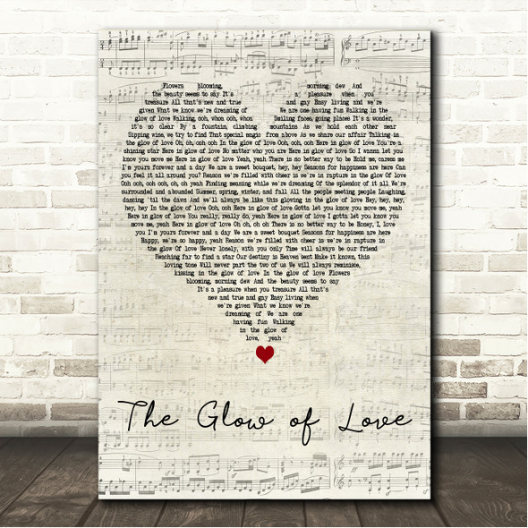 Change The Glow of Love Script Heart Song Lyric Wall Art Canvas Framed Print