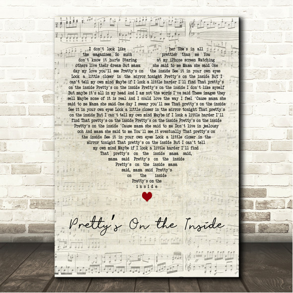 Chloe Adams Prettys On the Inside Script Heart Song Lyric Wall Art Canvas Framed Print