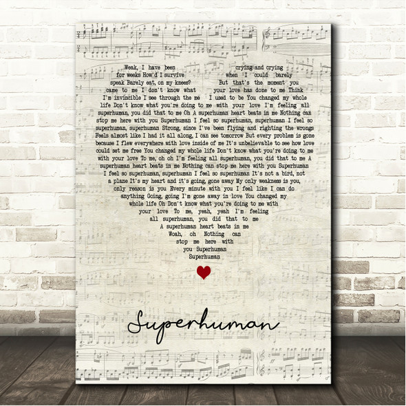 Chris Brown Superhuman Script Heart Song Lyric Wall Art Canvas Framed Print