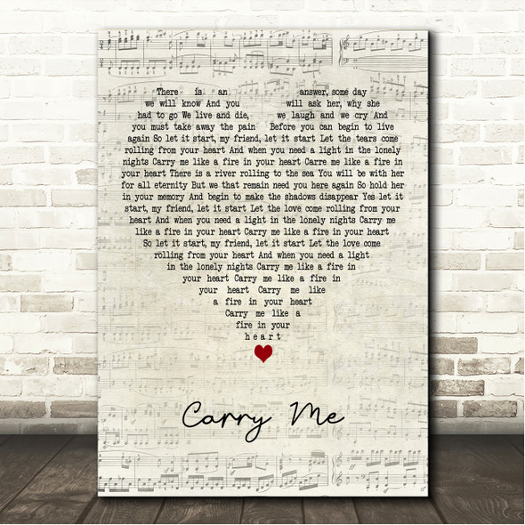 Chris De Burgh Carry Me Script Heart Song Lyric Wall Art Canvas Framed Print