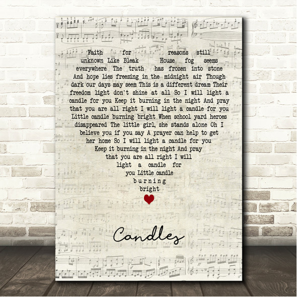 Chris Rea Candles Script Heart Song Lyric Wall Art Canvas Framed Print