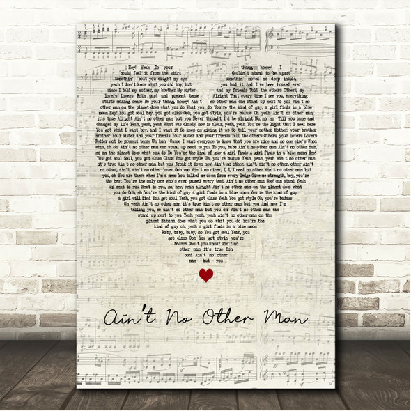 Christina Aguilera Aint No Other Man Script Heart Song Lyric Wall Art Canvas Framed Print