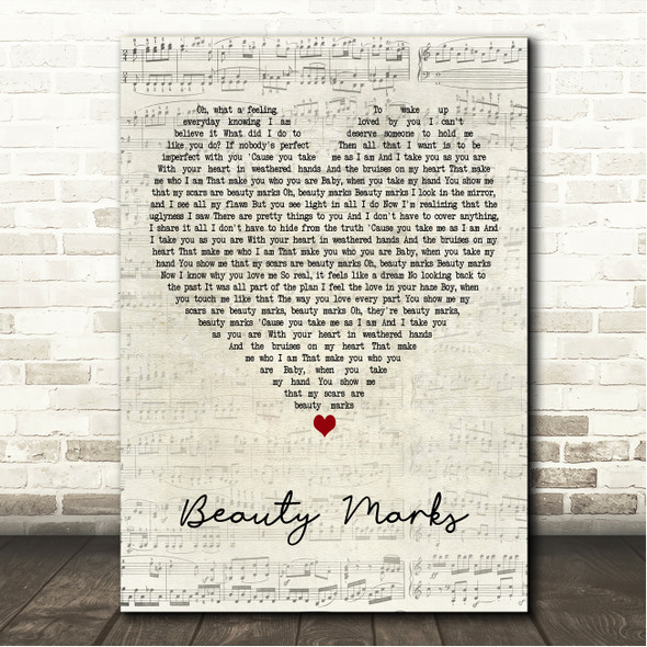 Ciara Beauty Marks Script Heart Song Lyric Wall Art Canvas Framed Print