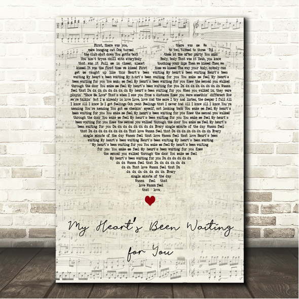 Craig David My Hearts Been Waiting for You Script Heart Song Lyric Wall Art Canvas Framed Print