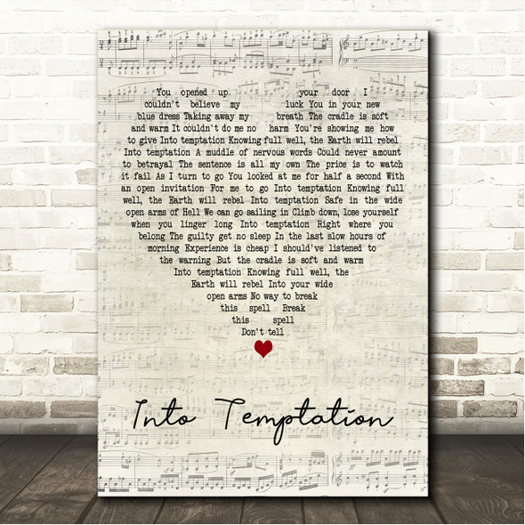 Crowded House Into Temptation Script Heart Song Lyric Wall Art Canvas Framed Print