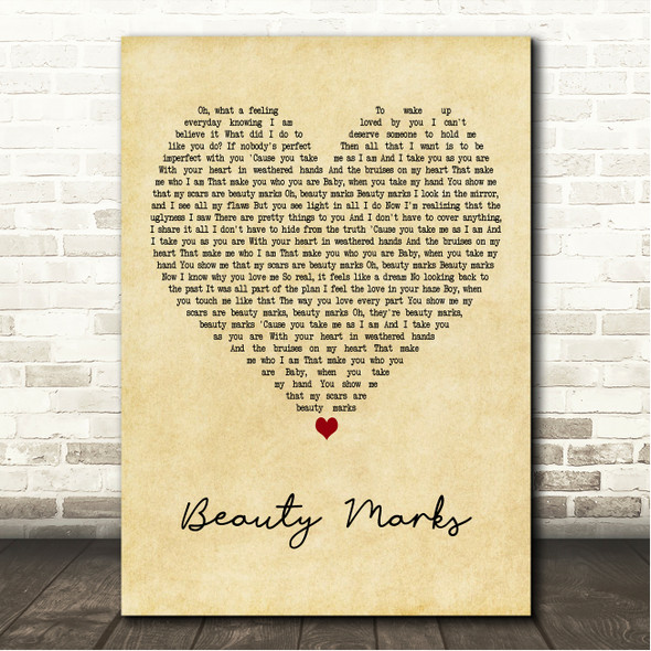 Ciara Beauty Marks Vintage Heart Song Lyric Wall Art Canvas Framed Print