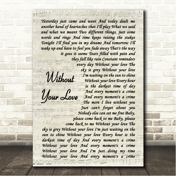 Chris Stapleton Without Your Love Vintage Script Song Lyric Wall Art Canvas Framed Print