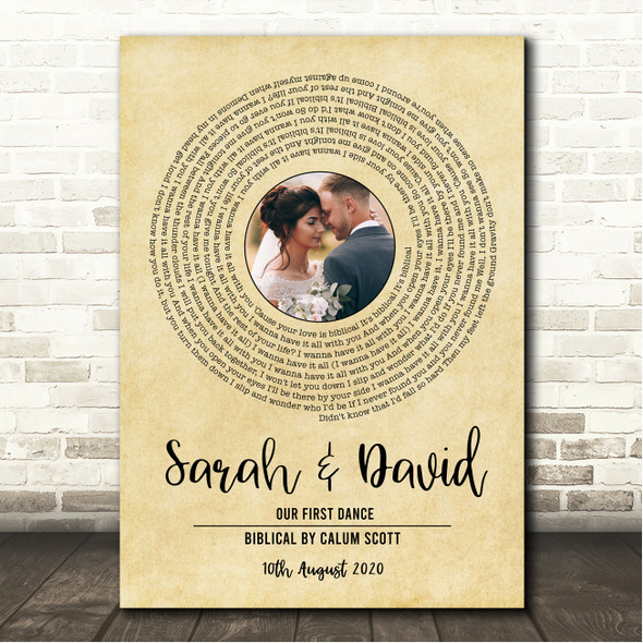 Calum Scott Biblical Vintage Vinyl Record Wedding First Dance Photo Song Lyric Wall Art Canvas Framed Print