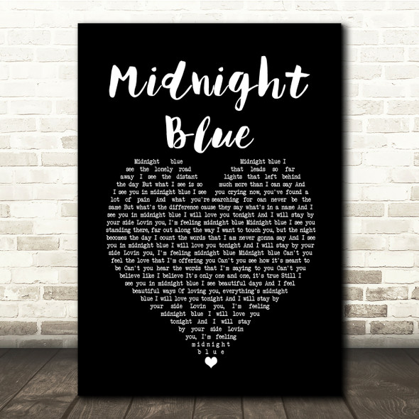 Kelly Groucutt Midnight Blue Black Heart Song Lyric Quote Music Print