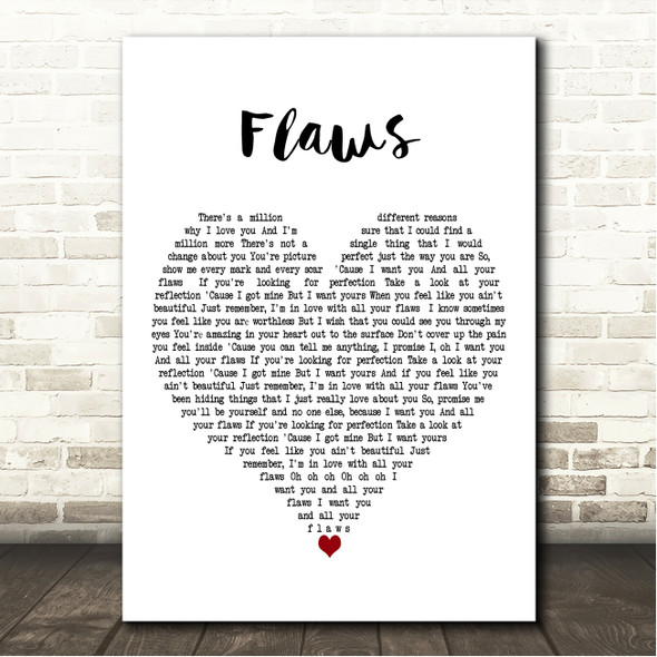 Calum Scott Flaws White Heart Song Lyric Wall Art Canvas Framed Print