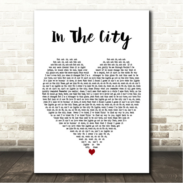 Chris Brown In The City White Heart Song Lyric Wall Art Canvas Framed Print