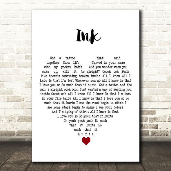 Coldplay Ink White Heart Song Lyric Wall Art Canvas Framed Print
