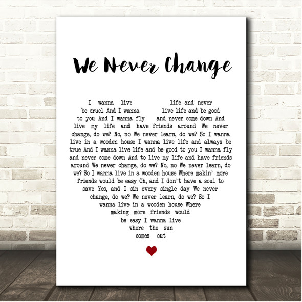 Coldplay We Never Change White Heart Song Lyric Wall Art Canvas Framed Print