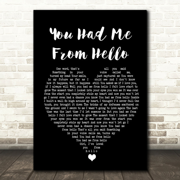 Kenny Chesney You Had Me From Hello Black Heart Song Lyric Quote Music Print