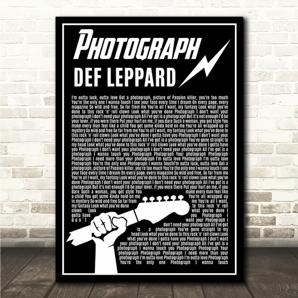 Def Leppard Photograph Black & White Guitar Lightening Rock Song Lyric Wall Art Canvas Framed Print