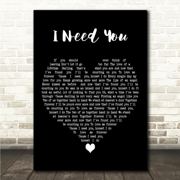 Daniel ODonnell I Need You Black Heart Song Lyric Wall Art Canvas Framed Print