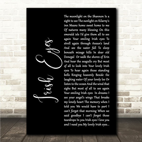 Daniel ODonnell Irish Eyes Black Script Song Lyric Wall Art Canvas Framed Print