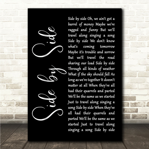 Dean Martin Side by Side Black Script Song Lyric Wall Art Canvas Framed Print