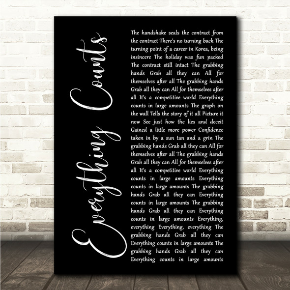 Depeche Mode Everything Counts Black Script Song Lyric Wall Art Canvas Framed Print