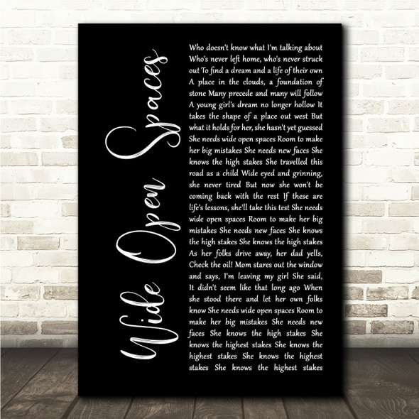 Dixie Chicks Wide Open Spaces Black Script Song Lyric Wall Art Canvas Framed Print