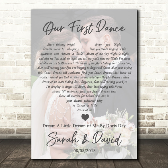 Doris Day Dream A Little Dream of Me Full Page Portrait Photo First Dance Wedding Song Lyric Wall Art Canvas Framed Print