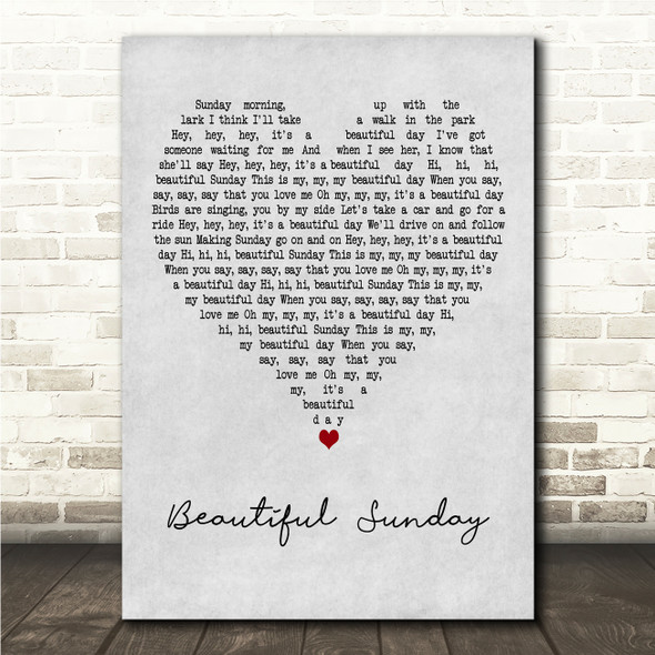 Daniel Boone Beautiful Sunday Grey Heart Song Lyric Wall Art Canvas Framed Print